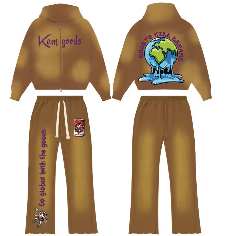 Kamgoods - 2 piece set zip up hoodie x flare bottoms