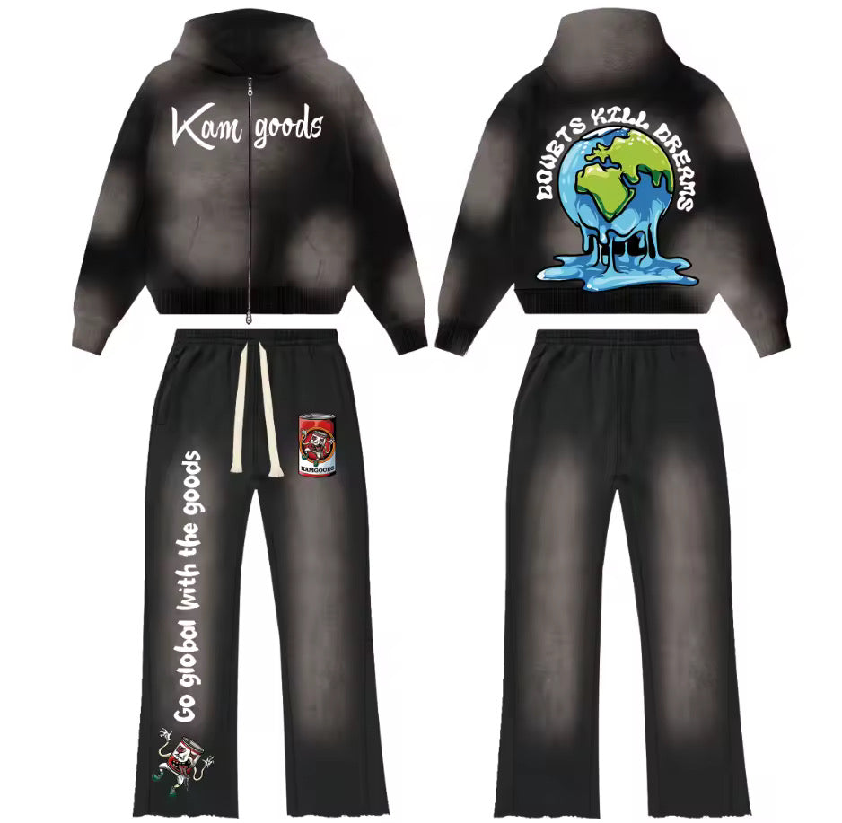 Kamgoods - 2 piece set zip up hoodie x flare bottoms