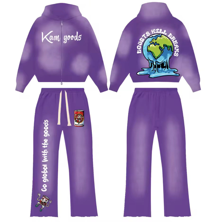 Kamgoods - 2 piece set zip up hoodie x flare bottoms