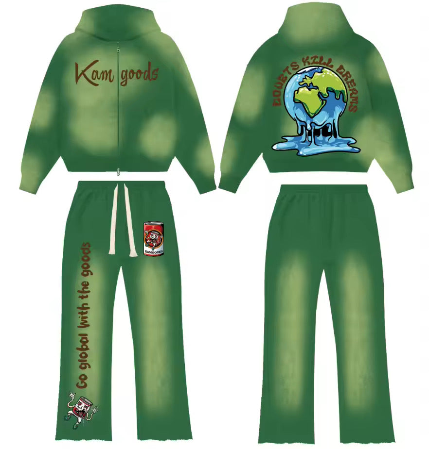 Kamgoods - 2 piece set zip up hoodie x flare bottoms