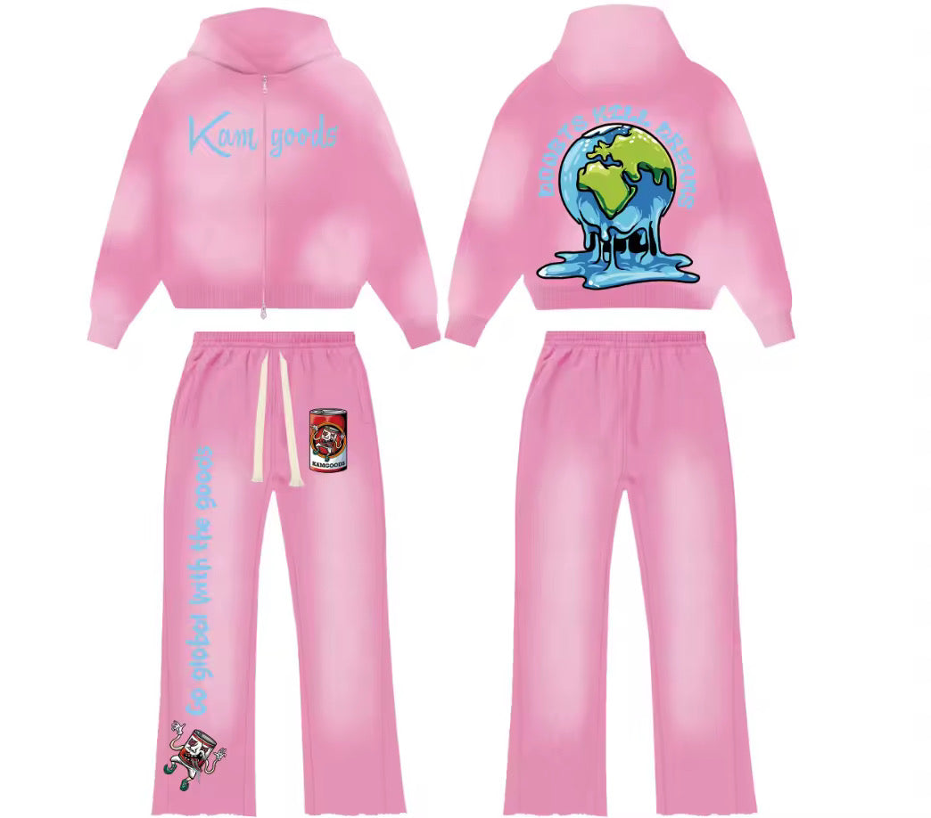 Kamgoods - 2 piece set zip up hoodie x flare bottoms