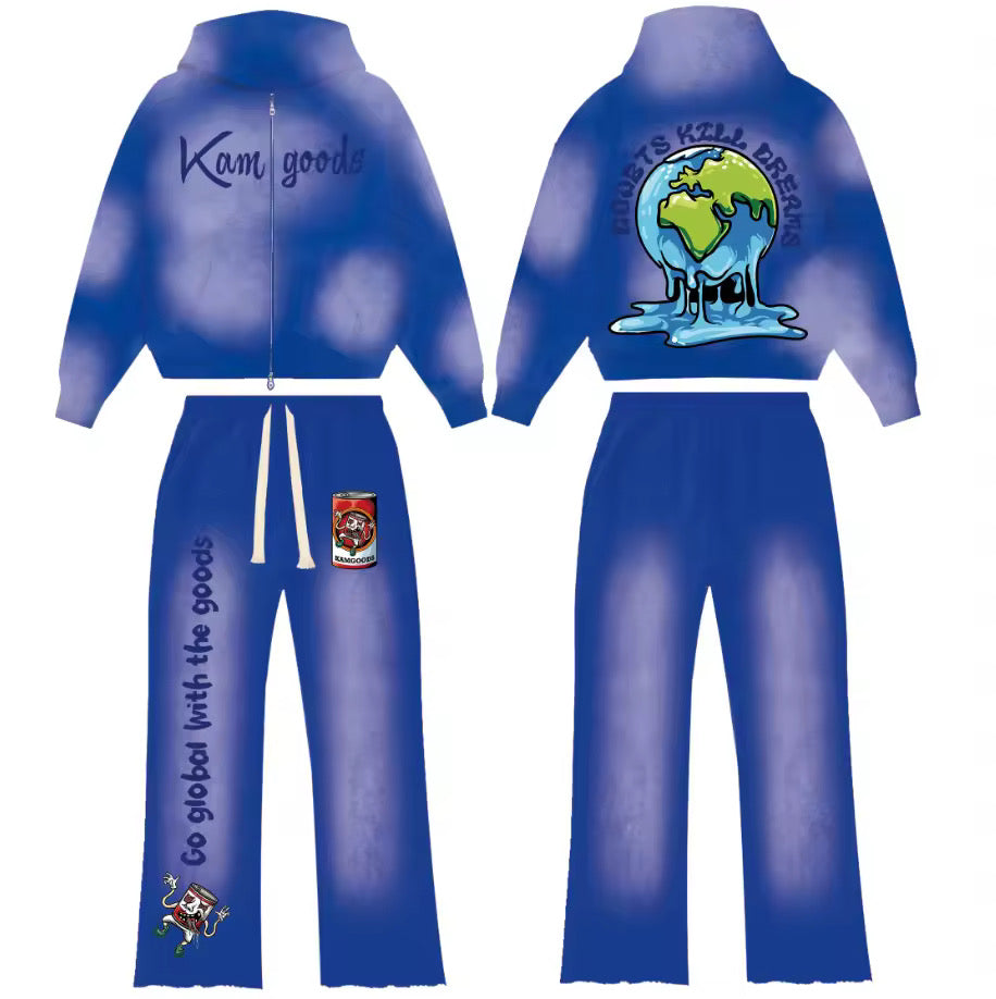 Kamgoods - 2 piece set zip up hoodie x flare bottoms